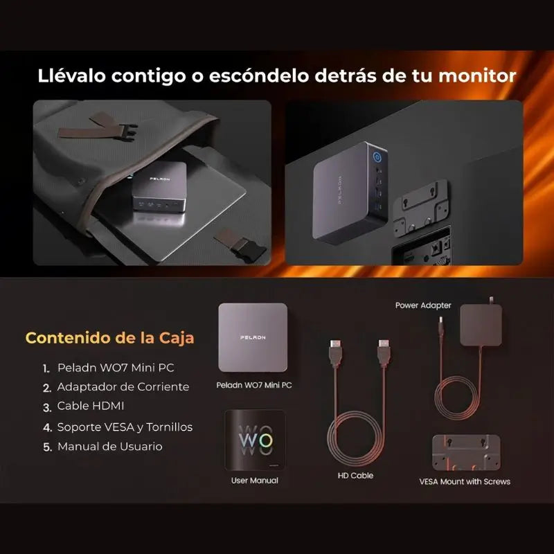 Mini PC Gaming Peladn WO7 AMD Ryzen 7 7735U 32GB DDR5 1TB SSD Radeon 680M Win 11 Pro